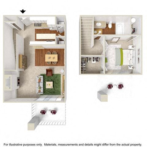 Floor plan for 1 bed, 1 bath, 763 sqft